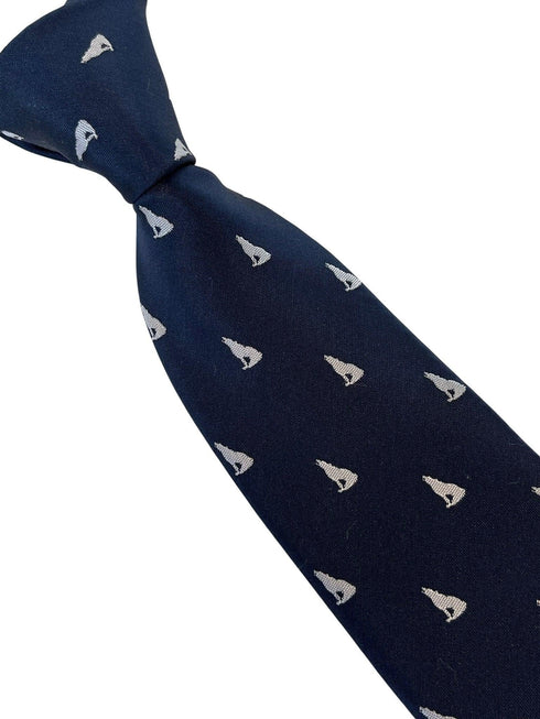navy mens tie with howling lone wolf  design